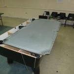 Re-cover Winner supreme pool table in Strachan cloth in Nottingham Factory Canteen .